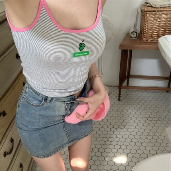 To-stropper Crop Top Vintage stripet slynge HVIT white