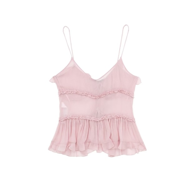 Mode Rufflad Tank Top Suspender Skjorta ROSA M Pink M