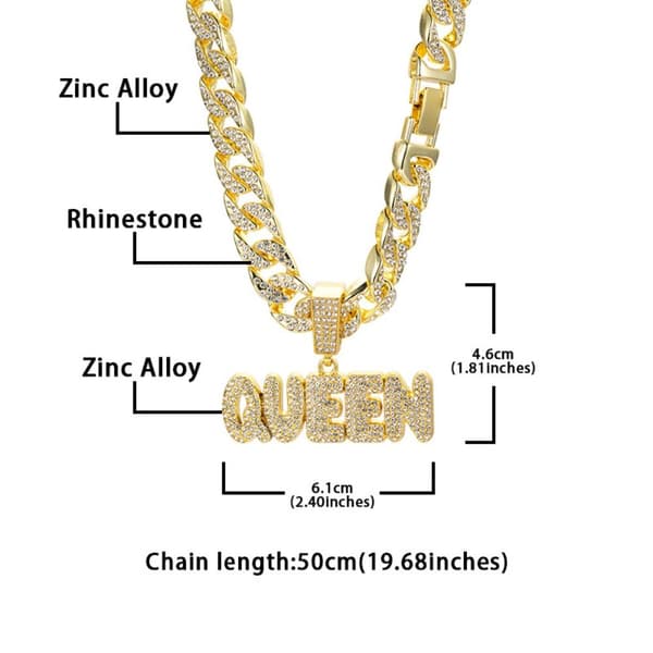 QUEEN Bogstav Halskæde Cuban Link Kæde SØLV silver