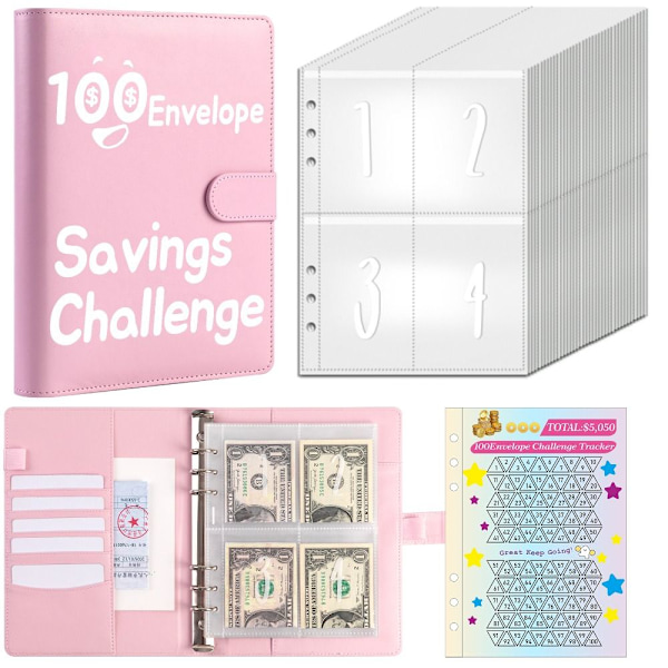 100 Days Savings Challenge 100 Envelope Challenge Pärm ROSA Pink
