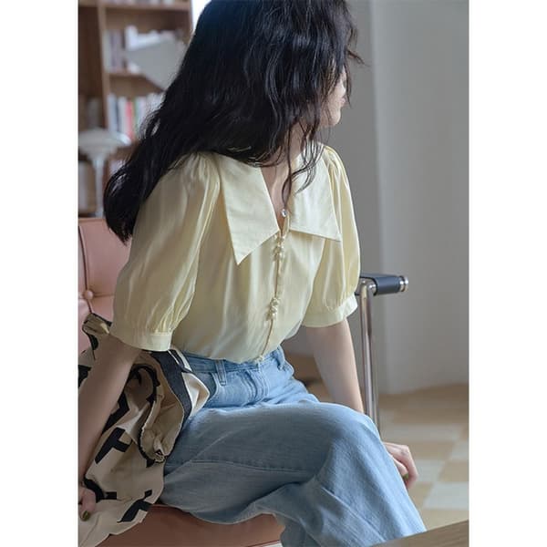 Halvermet Damebluse HVIT S White S