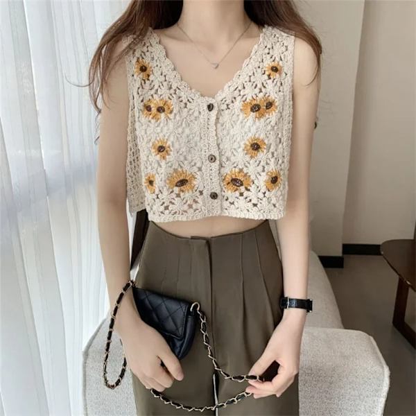 Hul, ermeløs genser Søt Heklevest BEIGE 2 2 beige 2-2