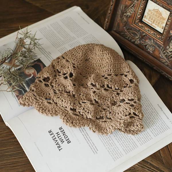 Handgjord Blomma Virkad Mössa Handvirkad Pullover Hatt KHAKI khaki