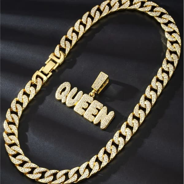 QUEEN Bogstav Halskæde Cuban Link Kæde SØLV silver