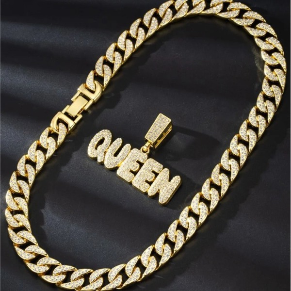 QUEEN Letter Neckalce Kuuban linkkiketju GOLD gold