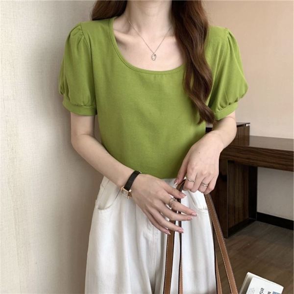 Slim Fit Lyhythihainen Puff Sleeve T-paita PUNAINEN L red L