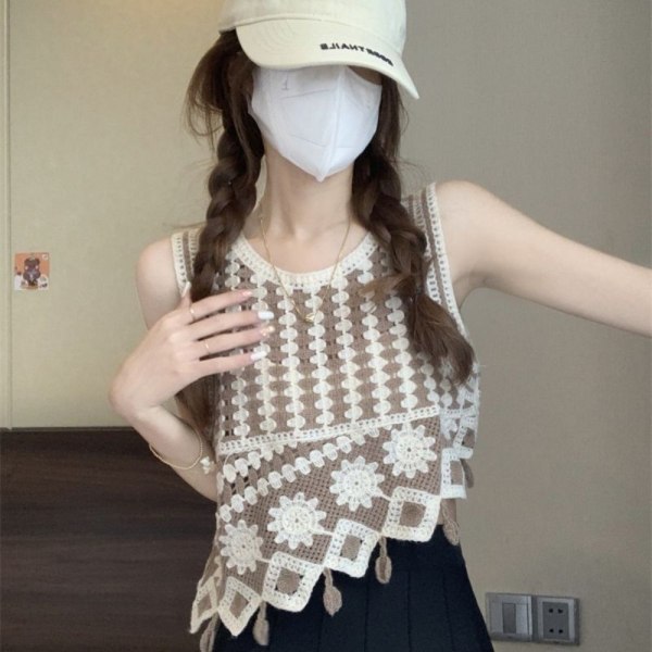Retro Weaving Sling Tank Top CAMEL Camel
