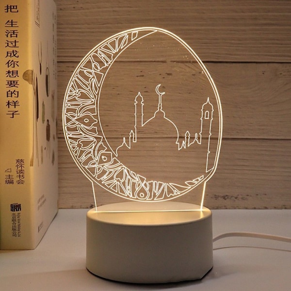 Eid Mubarak Decor Ramadan Akryl Nattljus 3D LED-ljus J