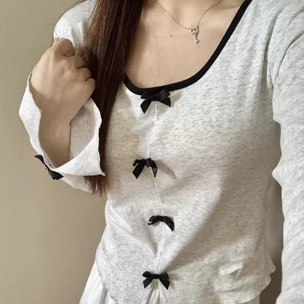 Bow Cropped Top Långärmad T-shirt L L