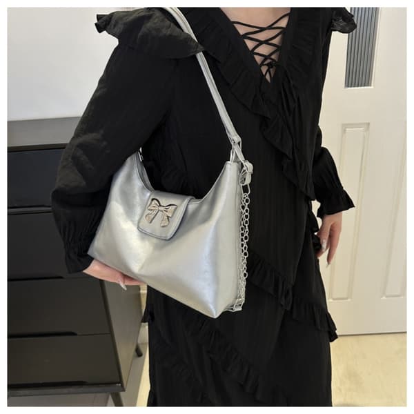 Bow Handväska Tote Bag VIT White
