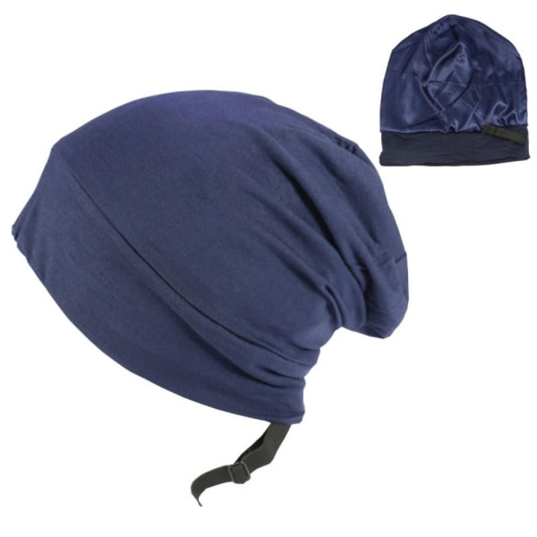 Pehmeä Stretch Satin Bonnet Vuorattu Sleeping Beanie Hat NAVY BLUE navy blue