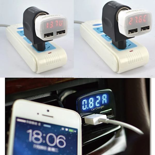 Biloplader Telefonoplader SORT&BLÅ Black&Blue