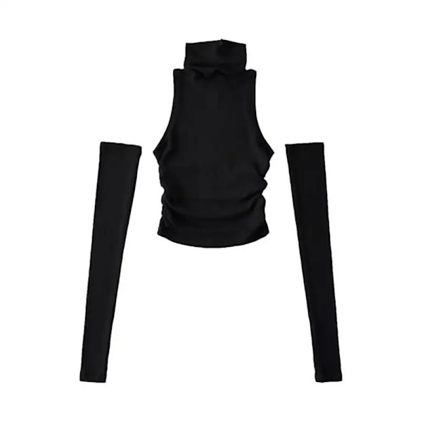 Turtleneck Suspender Crop Top SORT L black L