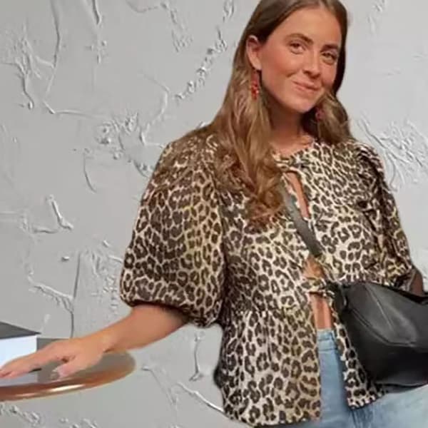 Leopardmönstrad Skjorta Kortärmad Topp LEOPARDMÖNSTRAD S Leopard Print S