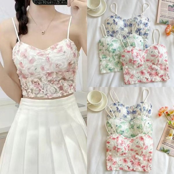 Blommiga Camisole Spets Linnen BLÅ blue