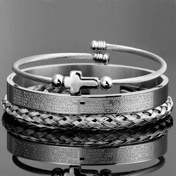 Romertal alfabet armbånd Cross Titanium stål armbånd black