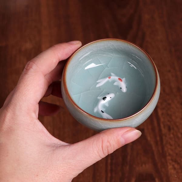 Longquan Celadon Porslinstekopper Guldfisk Tekoppsskål D D D