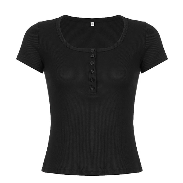 Kortærmede Crop Tops SORT L Black L