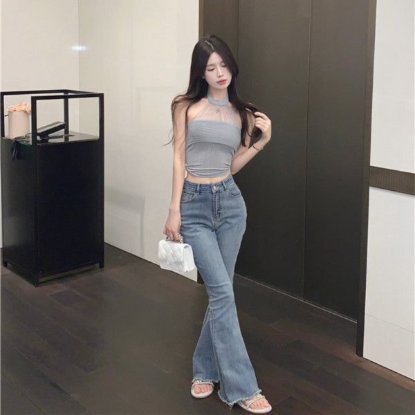 Mesh Sling Tank Top APRIKOS Apricot