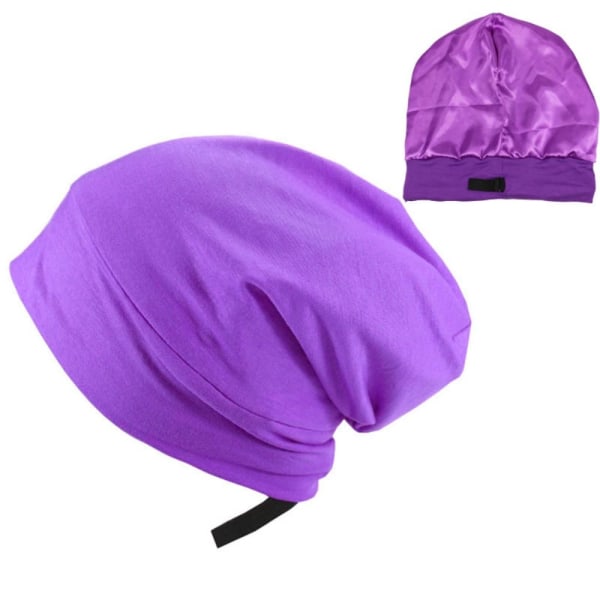 Blødt stretch satin hætte foret Sovende hue Hat LILLA purple