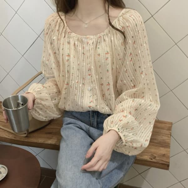 Blomstret Skjortebluse L L