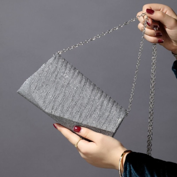 Sequin Clutch Bag Glitter Chain Evening Bag SØLV silver