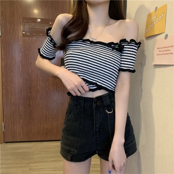 Short SleeveT-shirts Tube Top SVART RAND SVART RAND Black Stripe