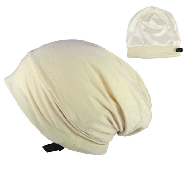 Blødt stretch satin hætte foret sovebeanie hat BEIGE beige