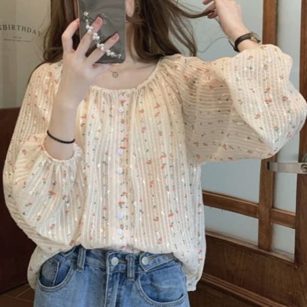 Blomstret Skjortebluse M M