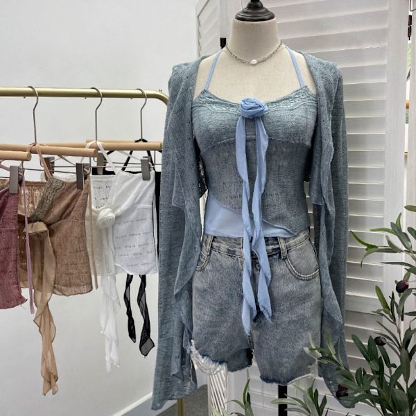 Top Cardigan Sæt Camisole BLÅ Blue