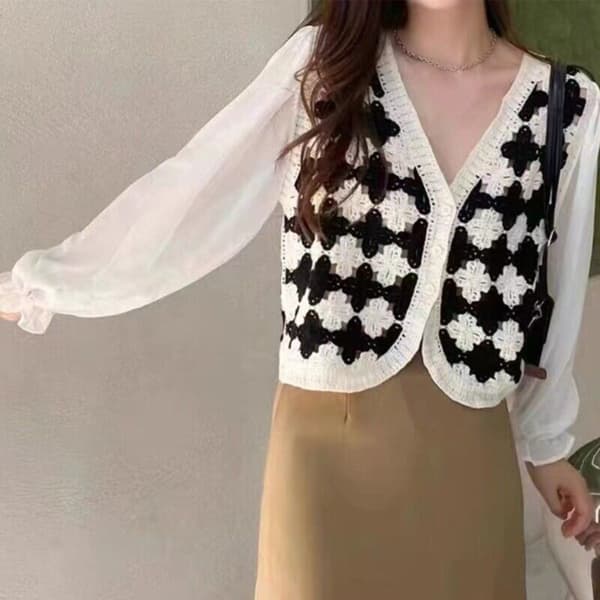 Uthulet V-hals Chiffonskjorte SVART Black