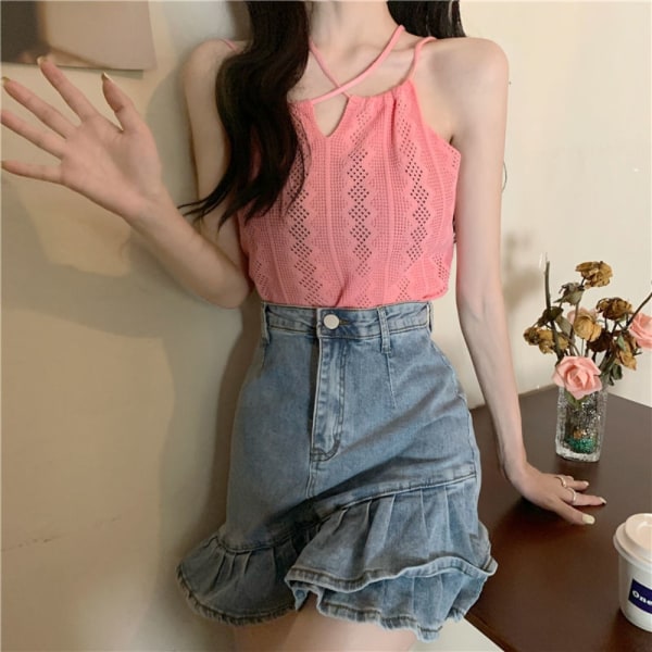 Stickad Sling Hollow Out Top ROSA Pink