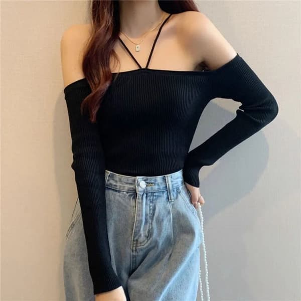 Bådudskæringstop Dame Top SORT Black