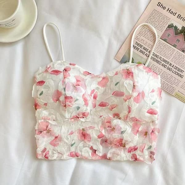 Blommig Spetslinne Topp ROSA pink