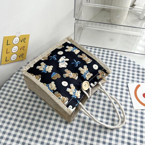 Cartoon Pattern Handväska Bärbar tygväska VIT White