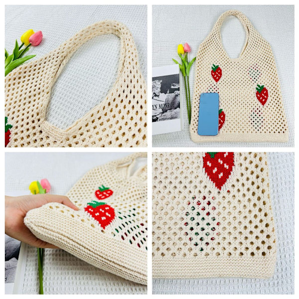 Strikkede håndtasker Hæklet Tote Bag Skuldertaske Apricot