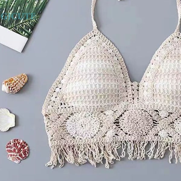 Broderi Stickad Topp Linne APRIKOS apricot