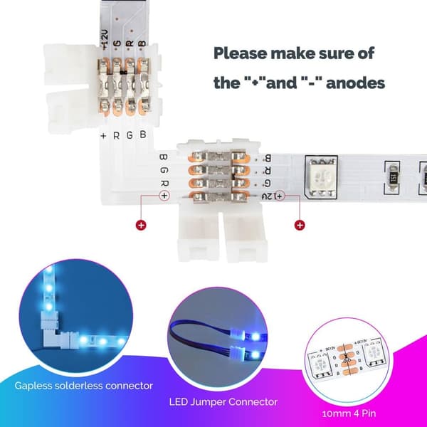 4-pin LED Strip Connector Kit Lødeløse Tilbehør DIY