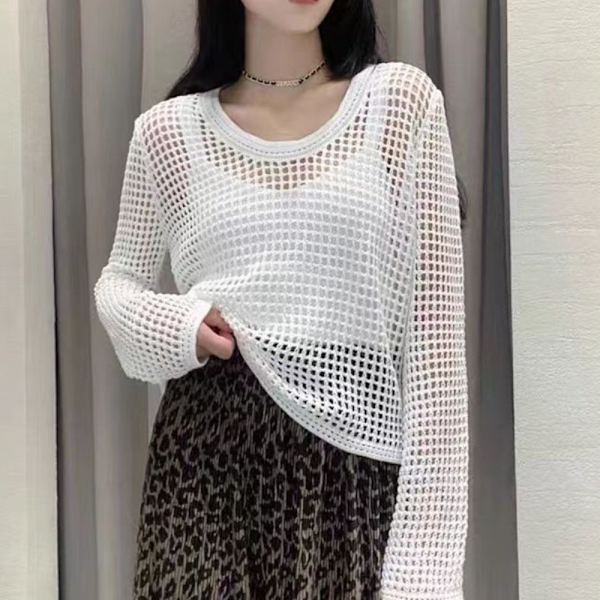 Hollow Out Bluser Strikk Topper APRIKOS Apricot