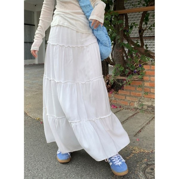 Tiered nederdel Maxi nederdel HVID L White L
