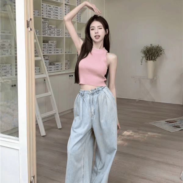 Casual Mode Crop Top Ytterkläder Basic Linne LILA Purple