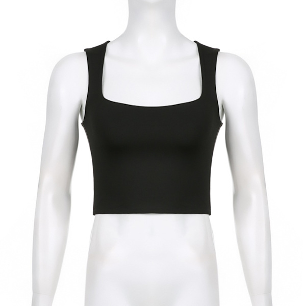 Firkantet hals tettsittende topp ensfarget tanktopp M M