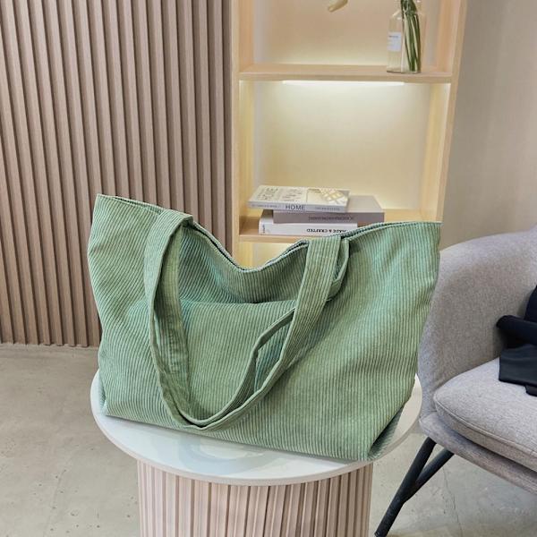 Blød Corduroy taske Dame Canvas Håndtaske LYS GRØN light green