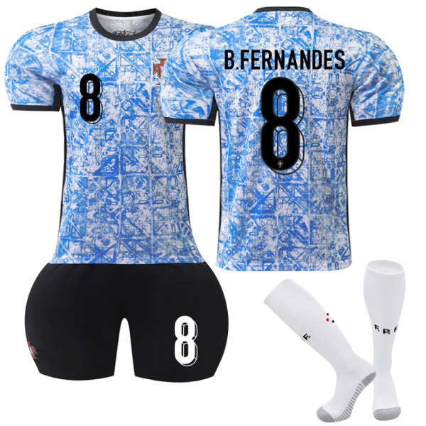 UEFA Euro 2024 Portugal Borta barn fotbollsdräkt nr 8 B. Fernandes Adult L