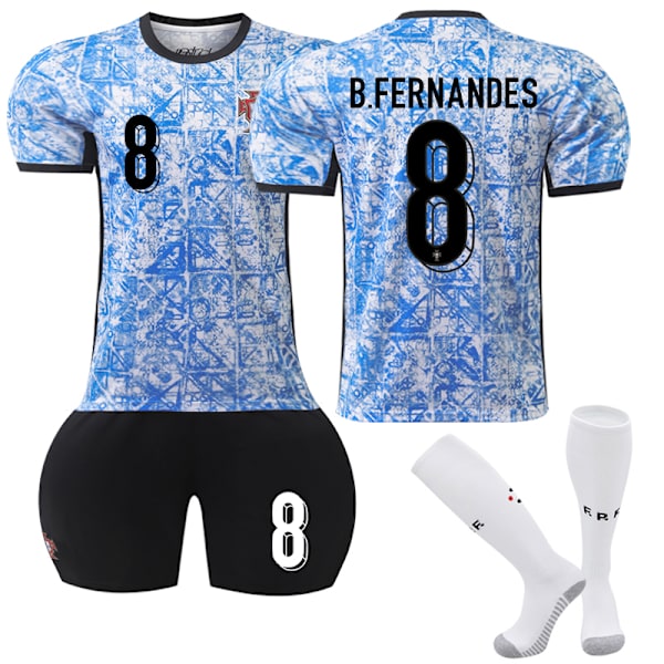 UEFA Euro 2024 Portugal Udebanesæt til børn fodboldtrøje nr. 8 B. Fernandes Adult L