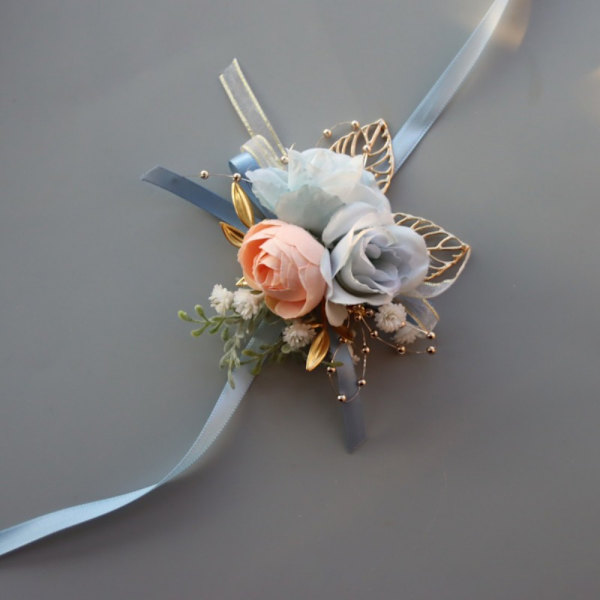 Morsiusneito rannekukka Flower Groom's Corsage SININEN RANNE KUKKARANNE Blue Wrist Flower-Wrist Flower