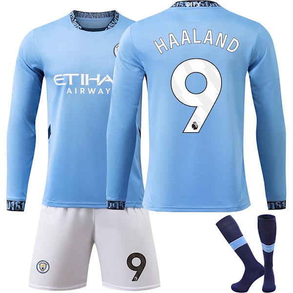 Manchester City Hemma Barn Långärmad Fotbollströja Kit Nr 9 Haaland 2024-2025 24