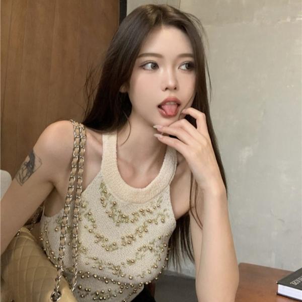 Stickad Sling Tank Top APRIKOS Apricot