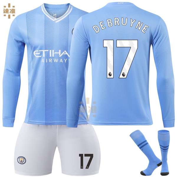 23-24 Manchester City Home Kids Football Langermet skjorte nr. 17 De Bruyne Adult M