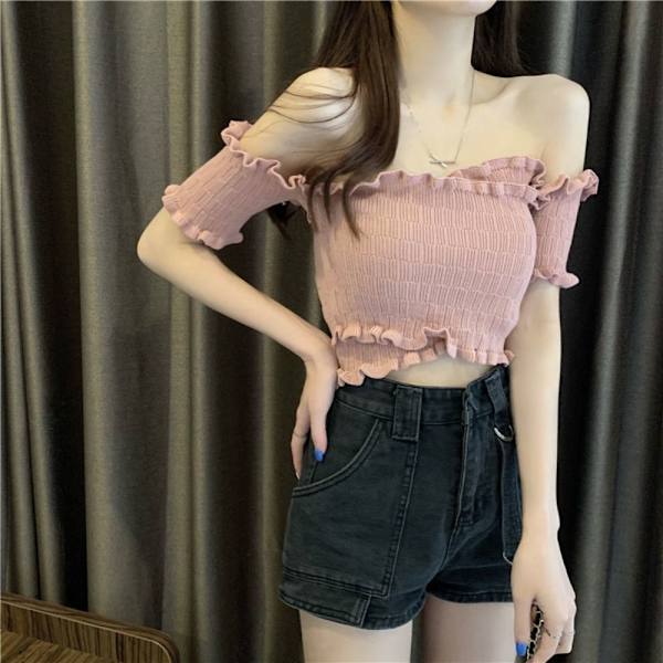 Off-shoulder blusar One-line axelhals GUL yellow